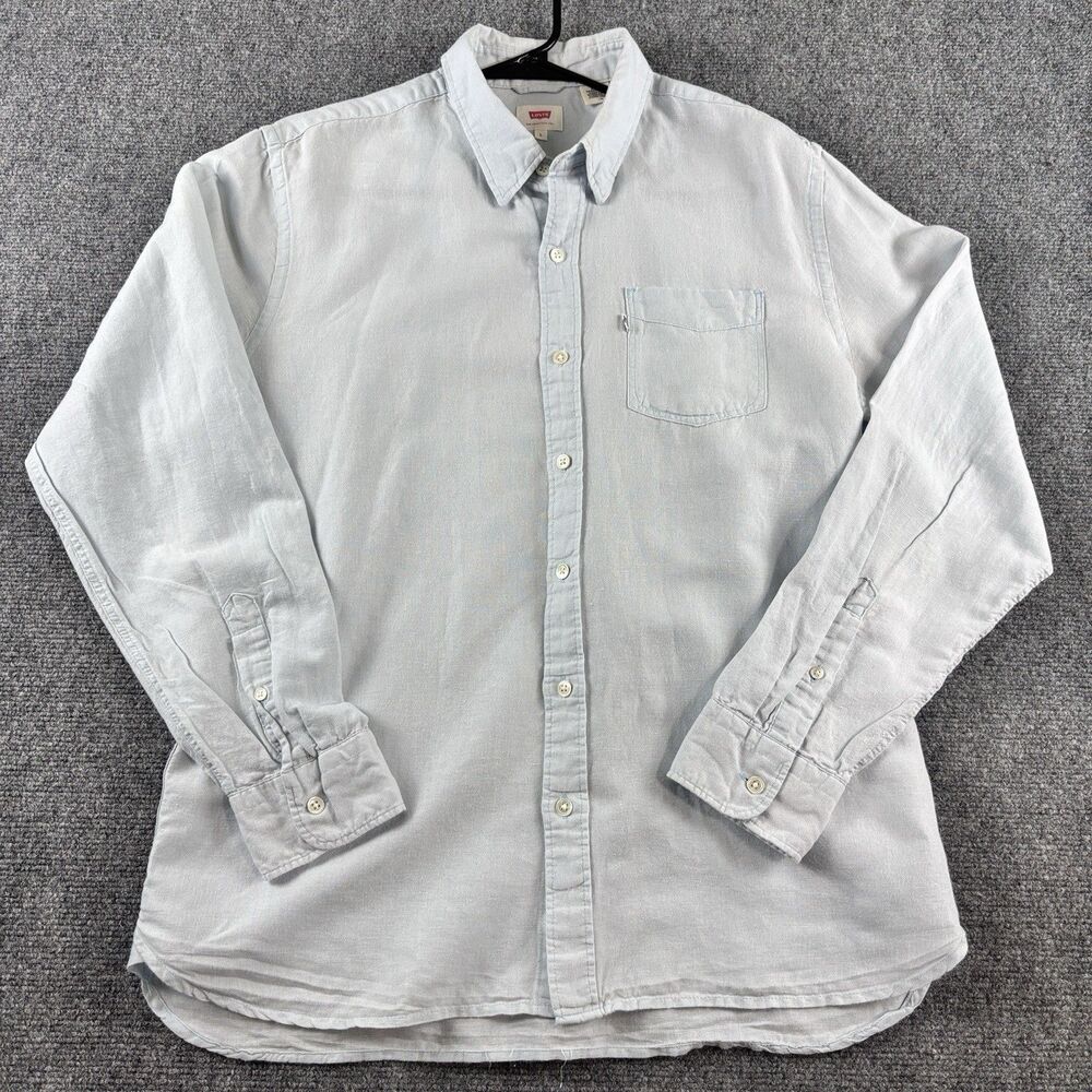 Levi's Shirt Mens Large L Light Blue Chambray Button Down Pocket Red Tab Cotton